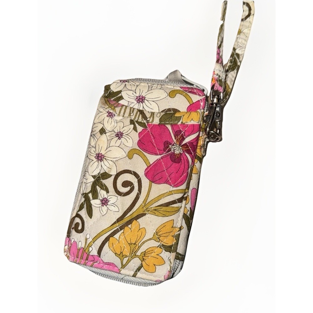 Vera Bradley Floral Pattern Wristlet Pouch Gray, Pink, Green.